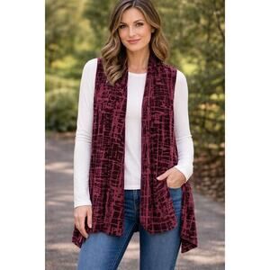 SUSAN GRAVER Velvet Burnout Vest XL Burgundy Red Whimsical Whimsigoth Holiday